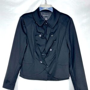 INC International Concepts Black Blazer Jacket Ruffle Front‎ Zip Whimsigoth Sz L